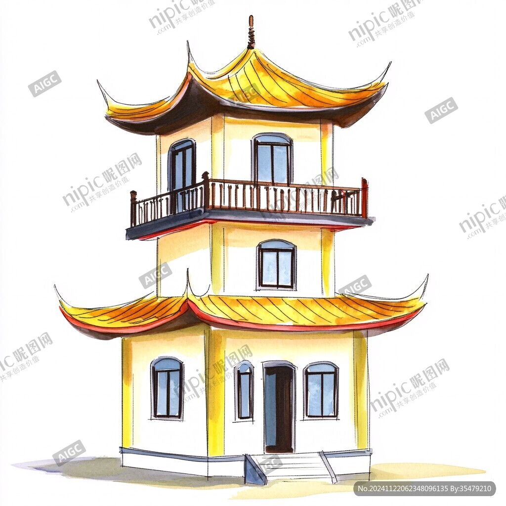古建筑插画阁楼