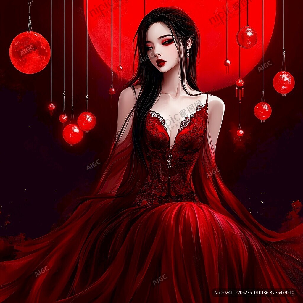 红衣美人插画