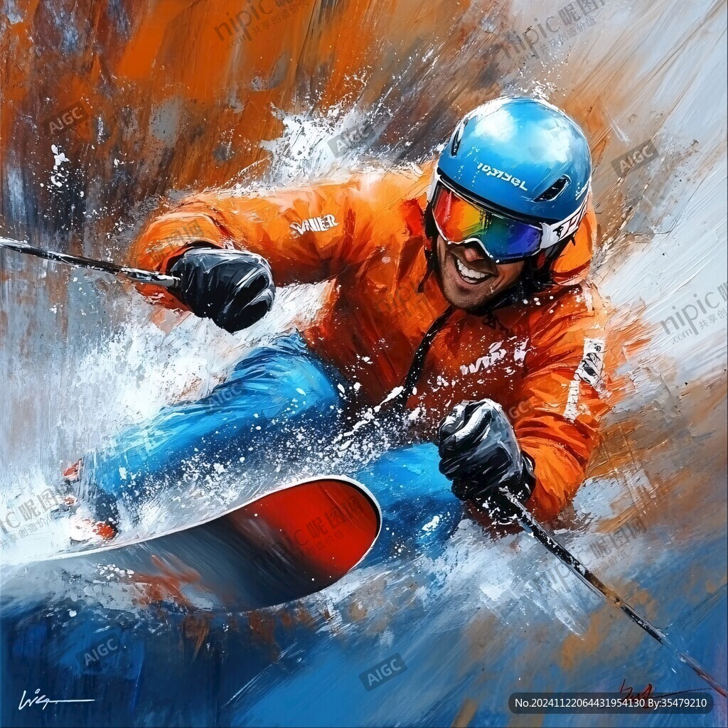 滑雪手绘插画