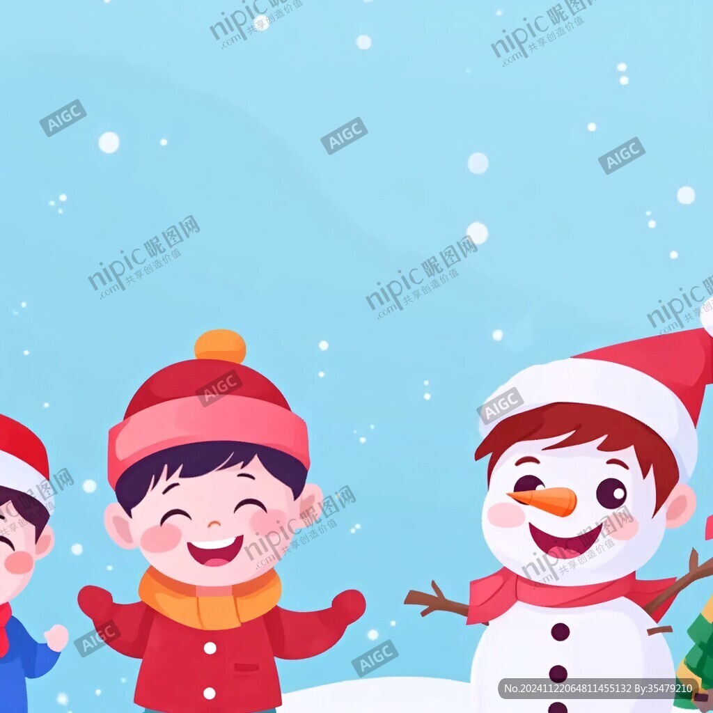 小孩堆雪人插画
