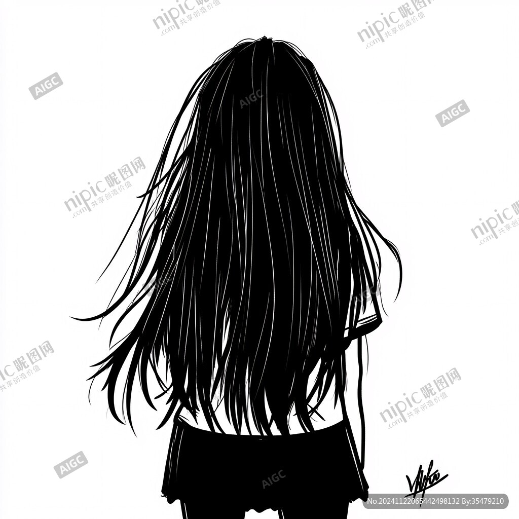 手绘少女背影