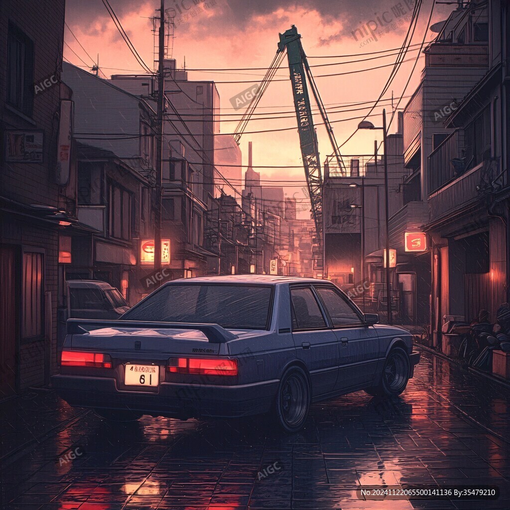 日落街道插画
