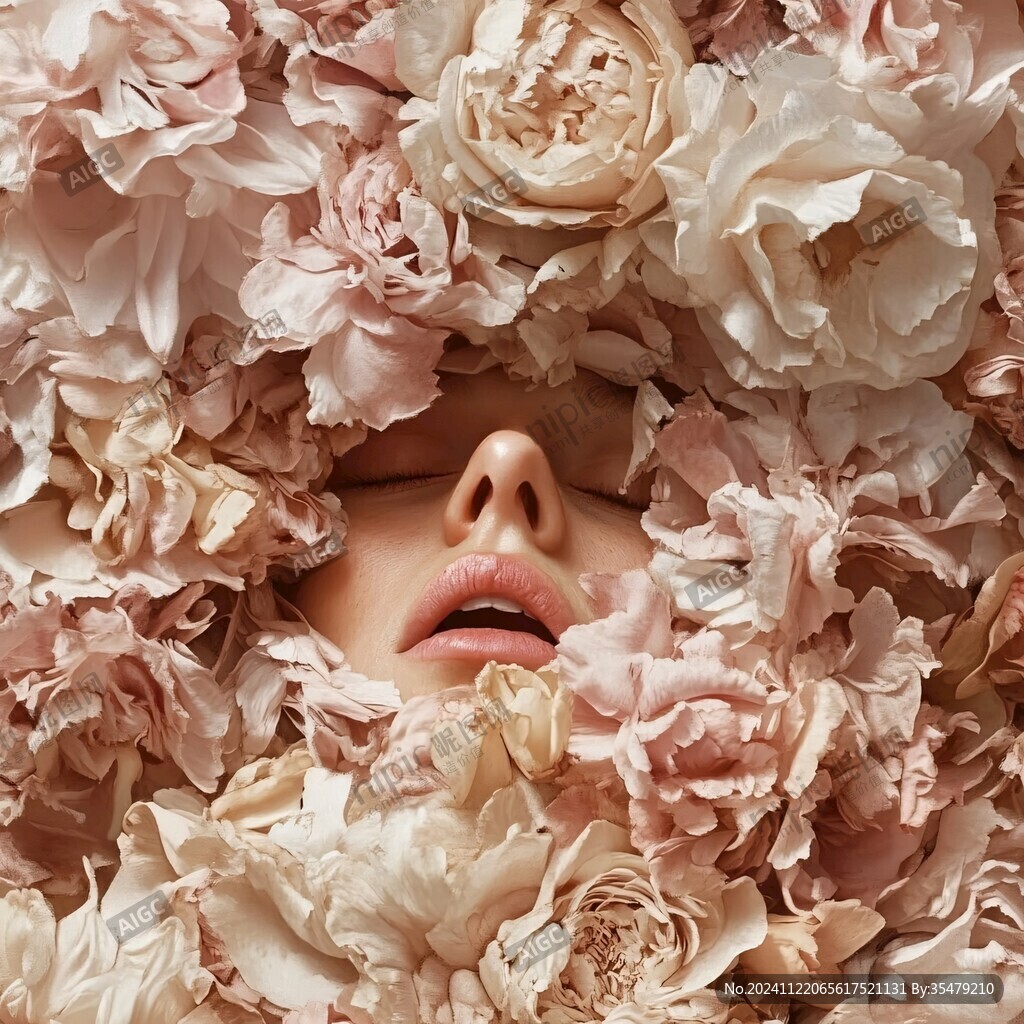 美女在花下