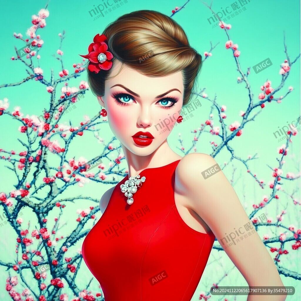 木棉花美女插画
