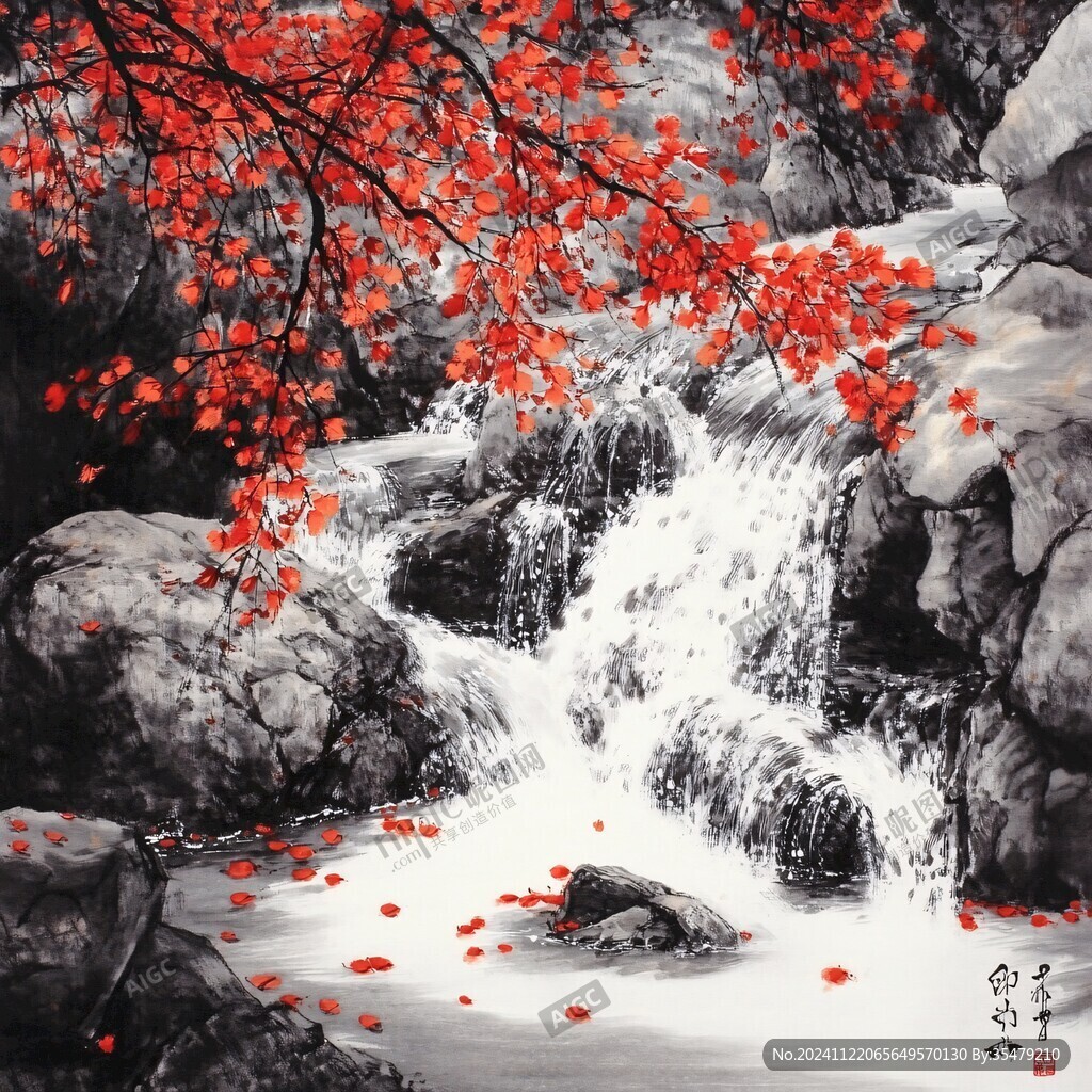 红叶山水挂画壁画