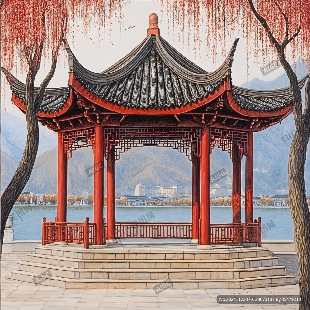 爱晚亭城市插画素材