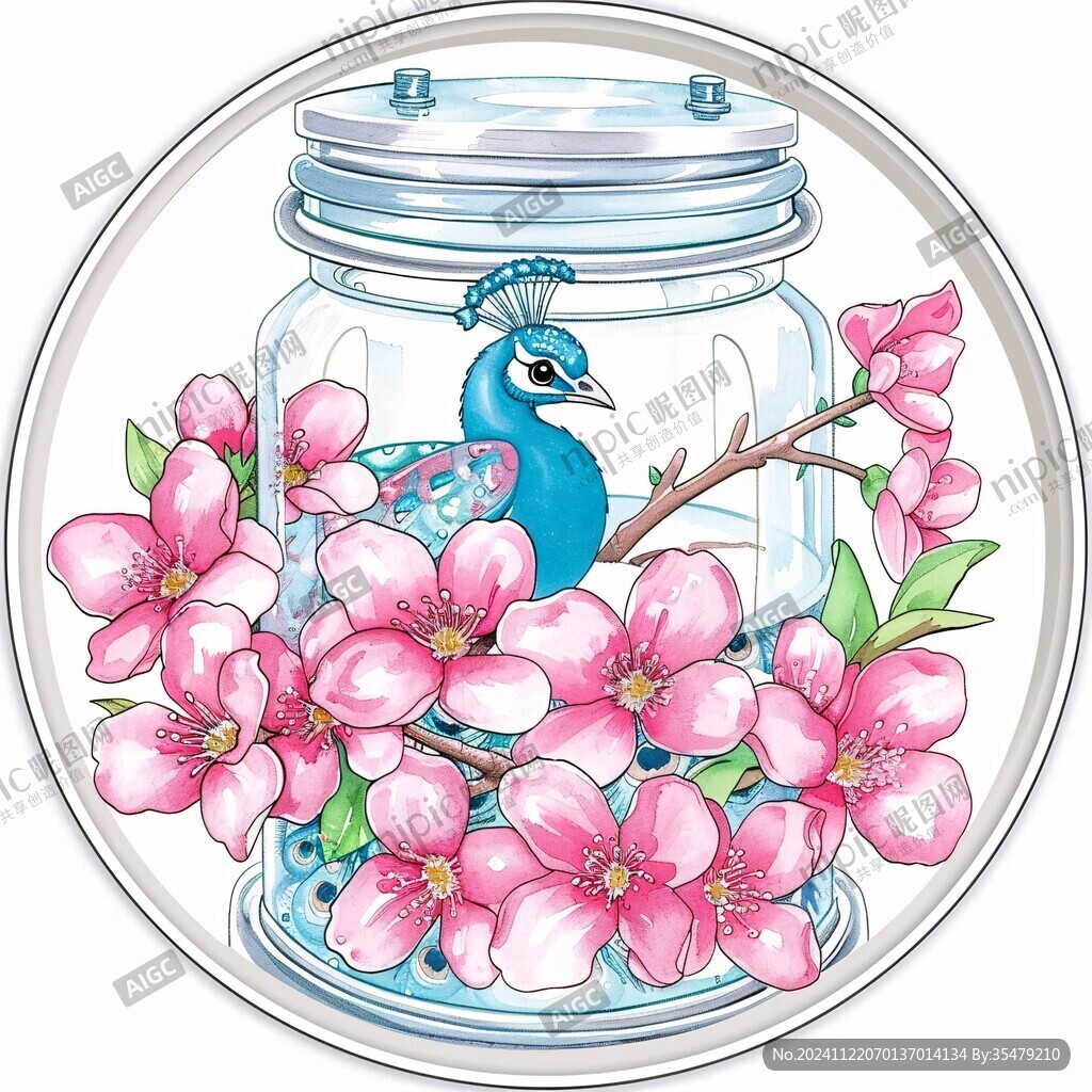 花鸟保温杯插画