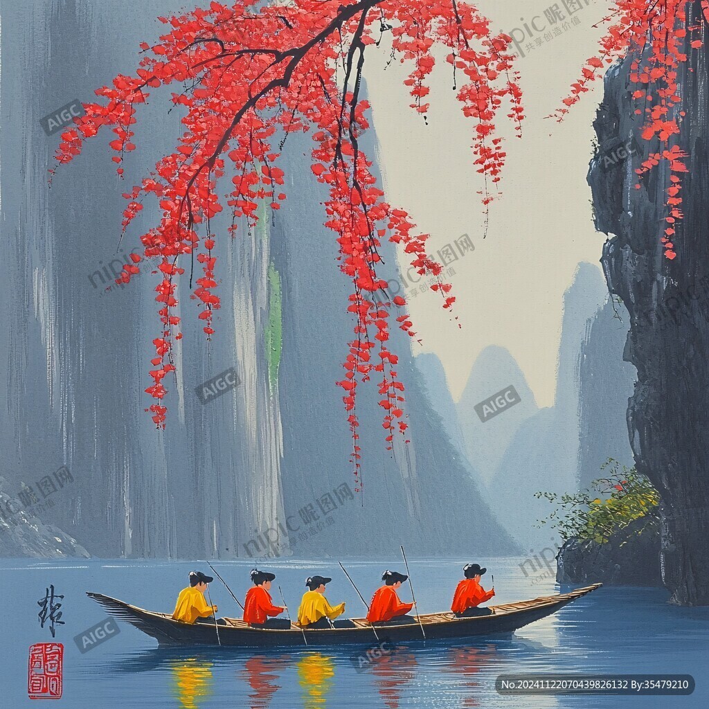 山水行舟插画