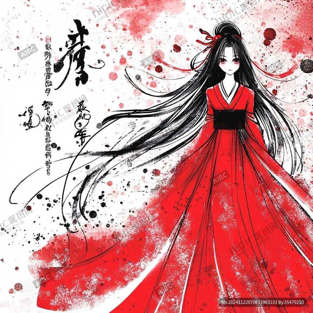 红衣少女设计古风