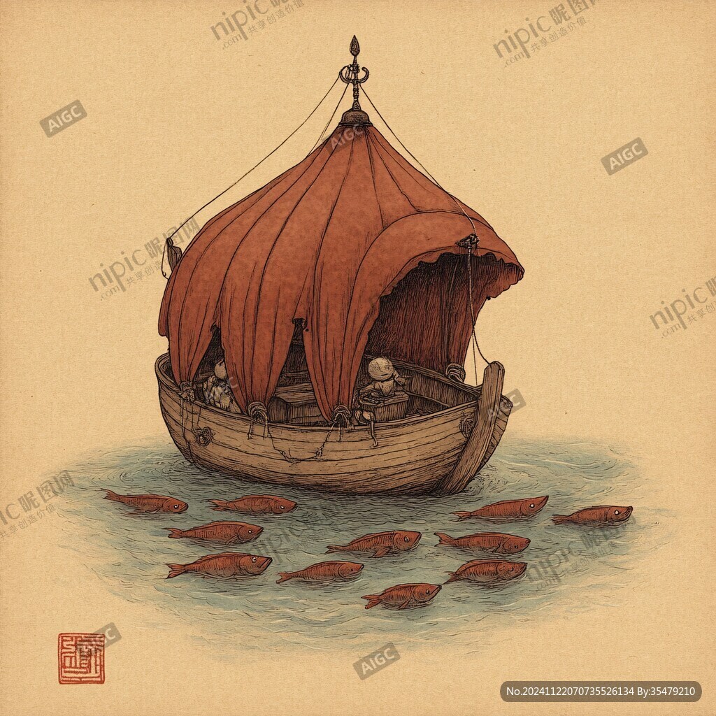 红船手绘插画