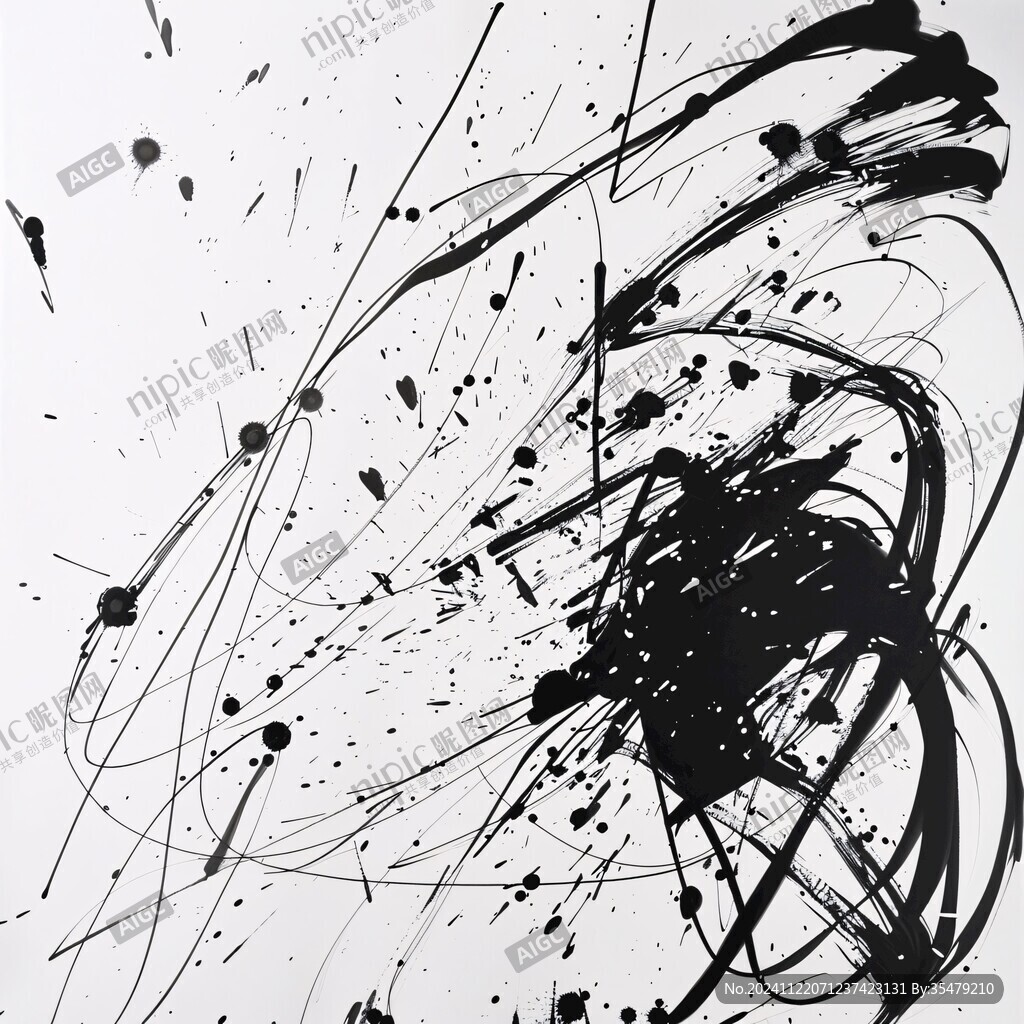 抽象大写意画黑白画