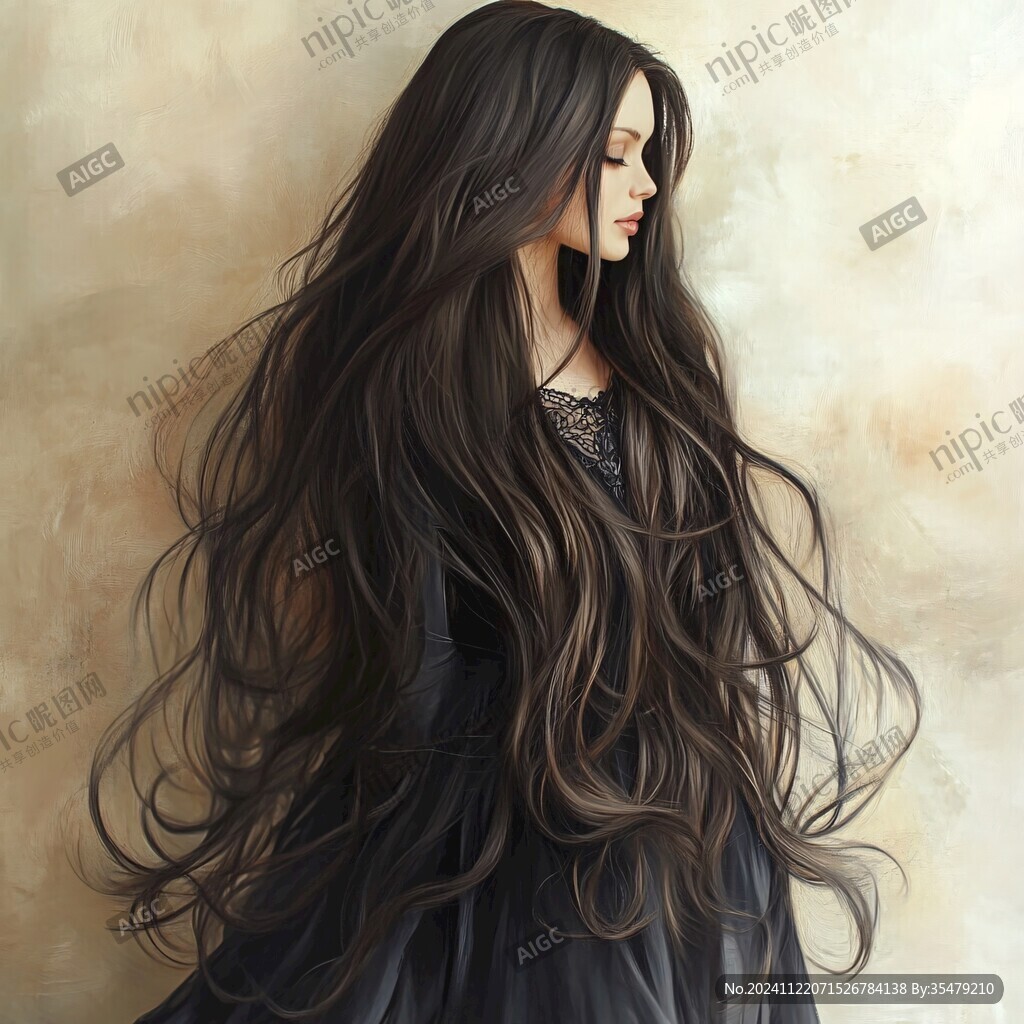 长黑发插画