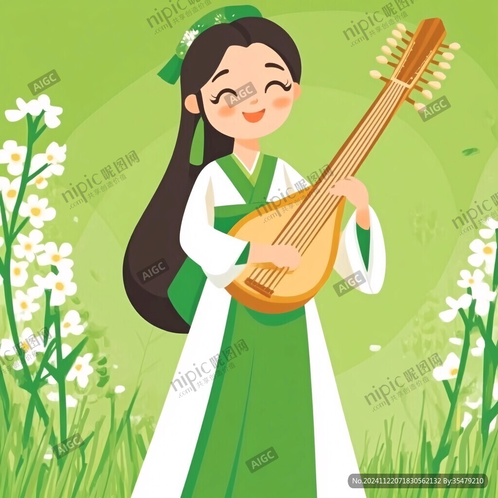 琵琶女孩插画插图