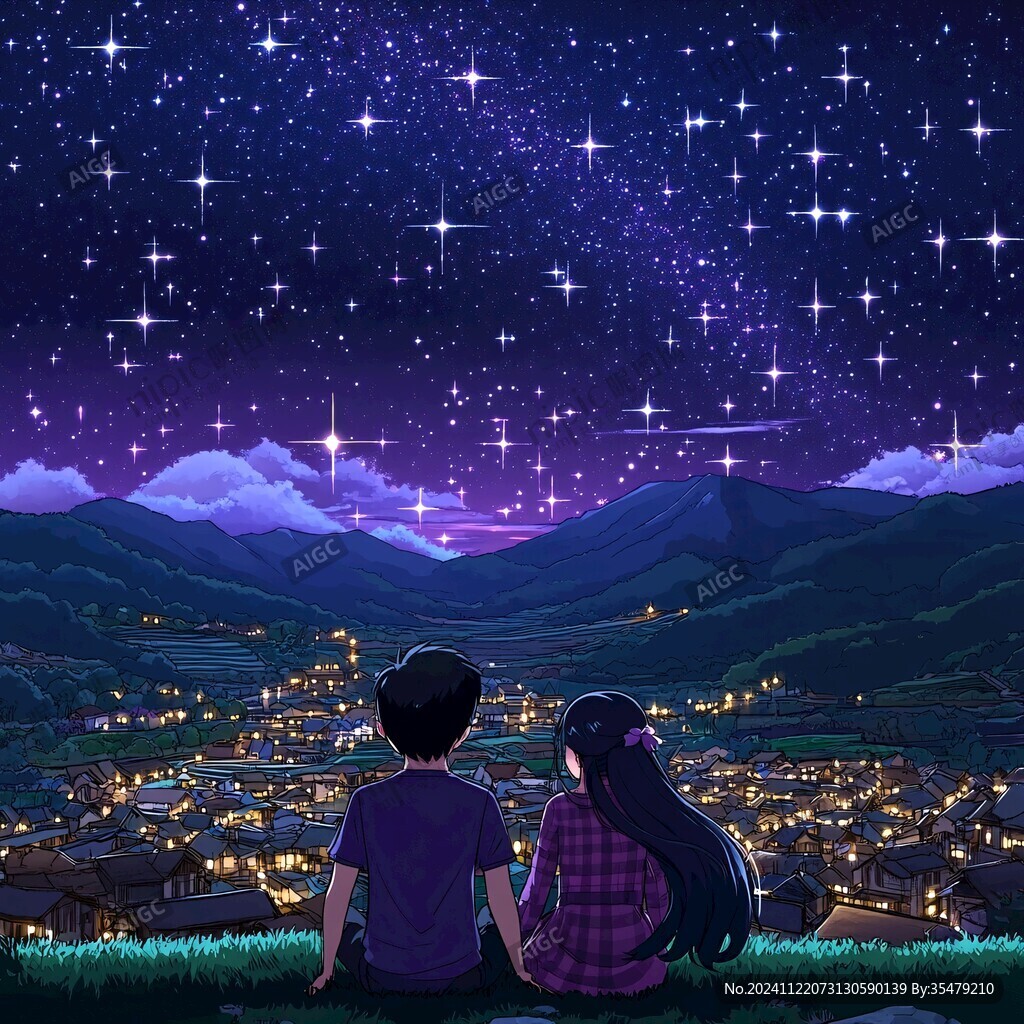 情侣看流星雨