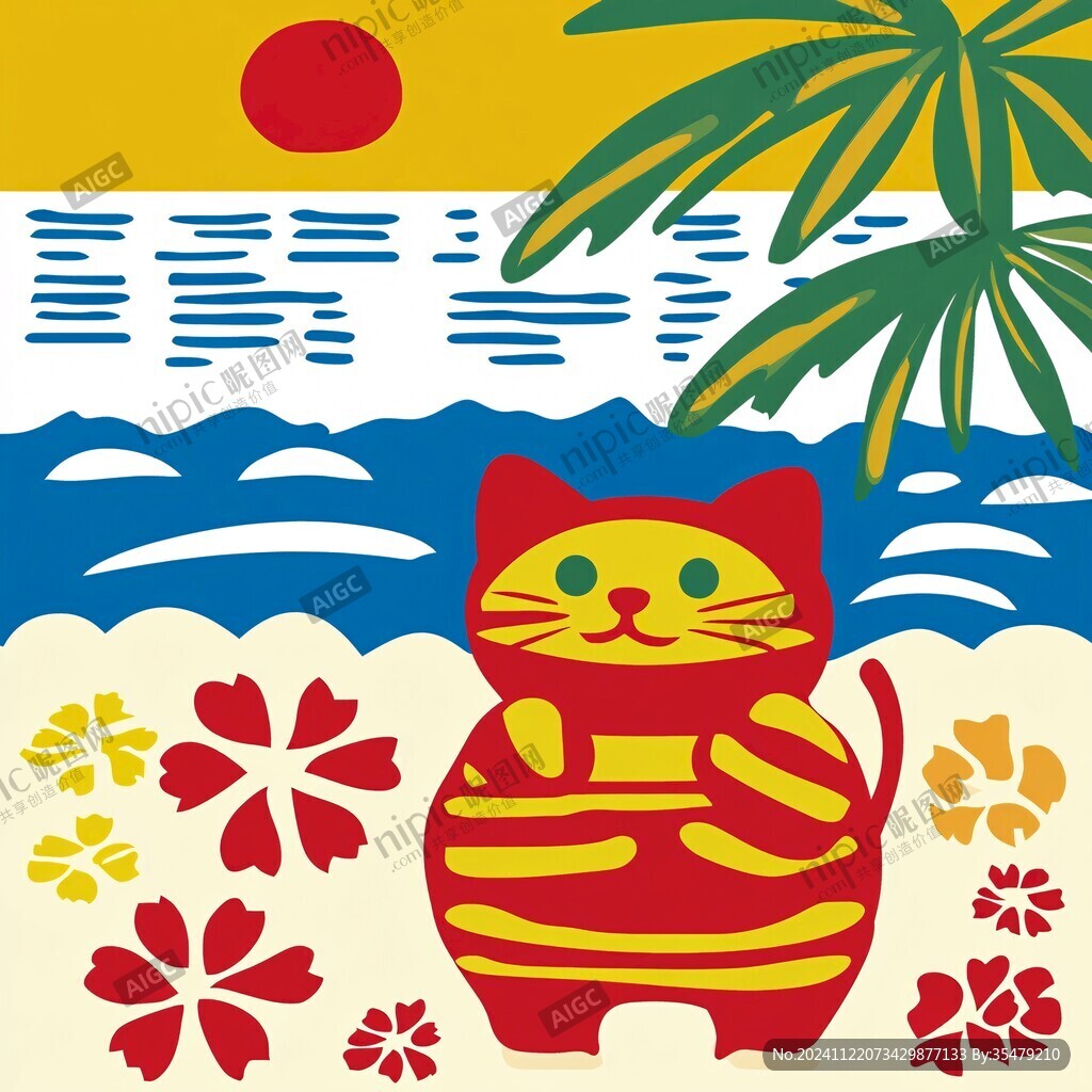 晒太阳的猫插画