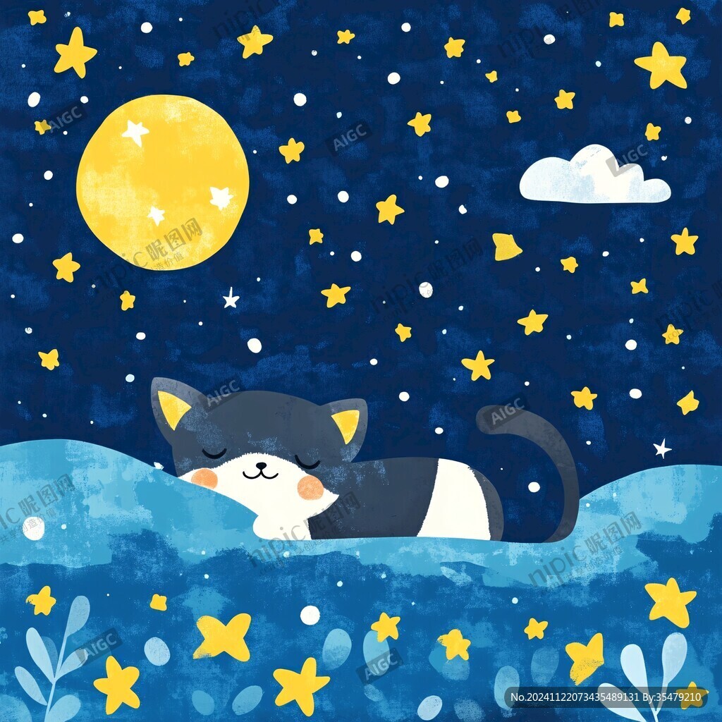 夜晚猫咪插画
