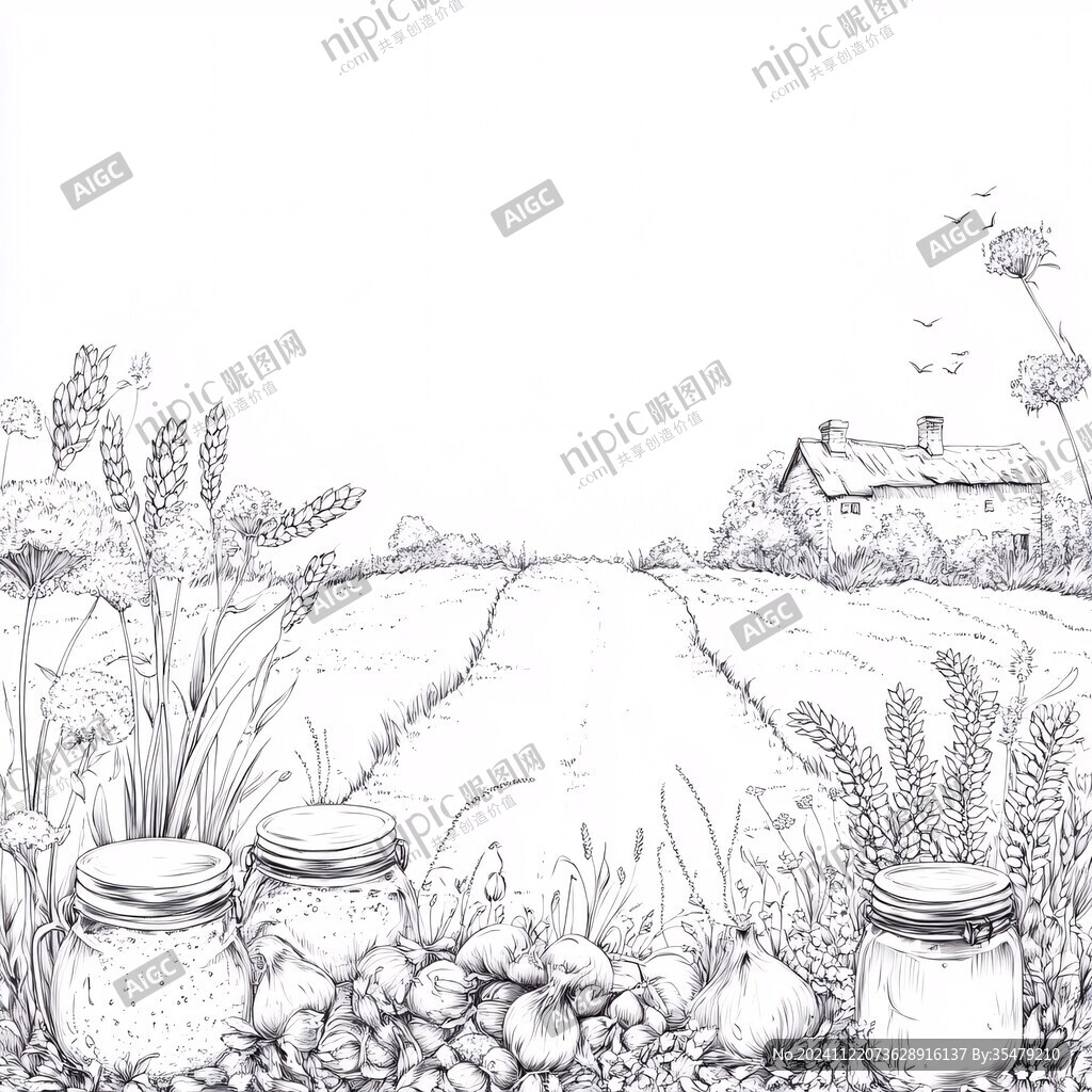 线描乡村场景