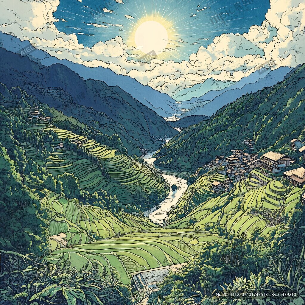 融水县风光插画