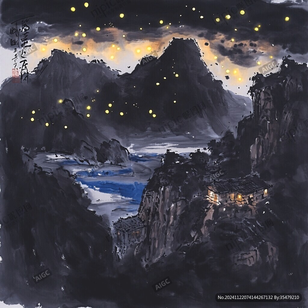 夜景山水画