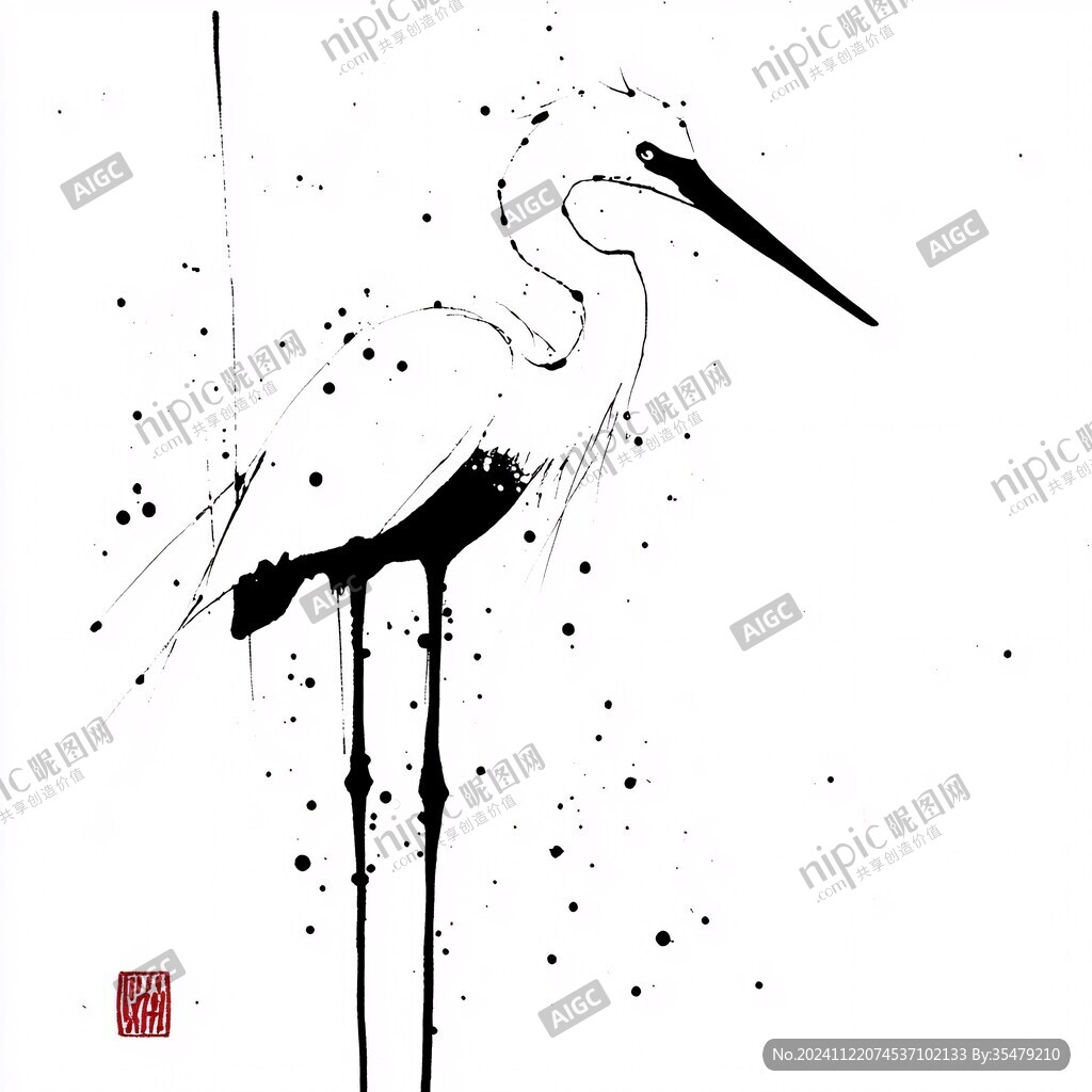 禅意瑞鹤图线描画