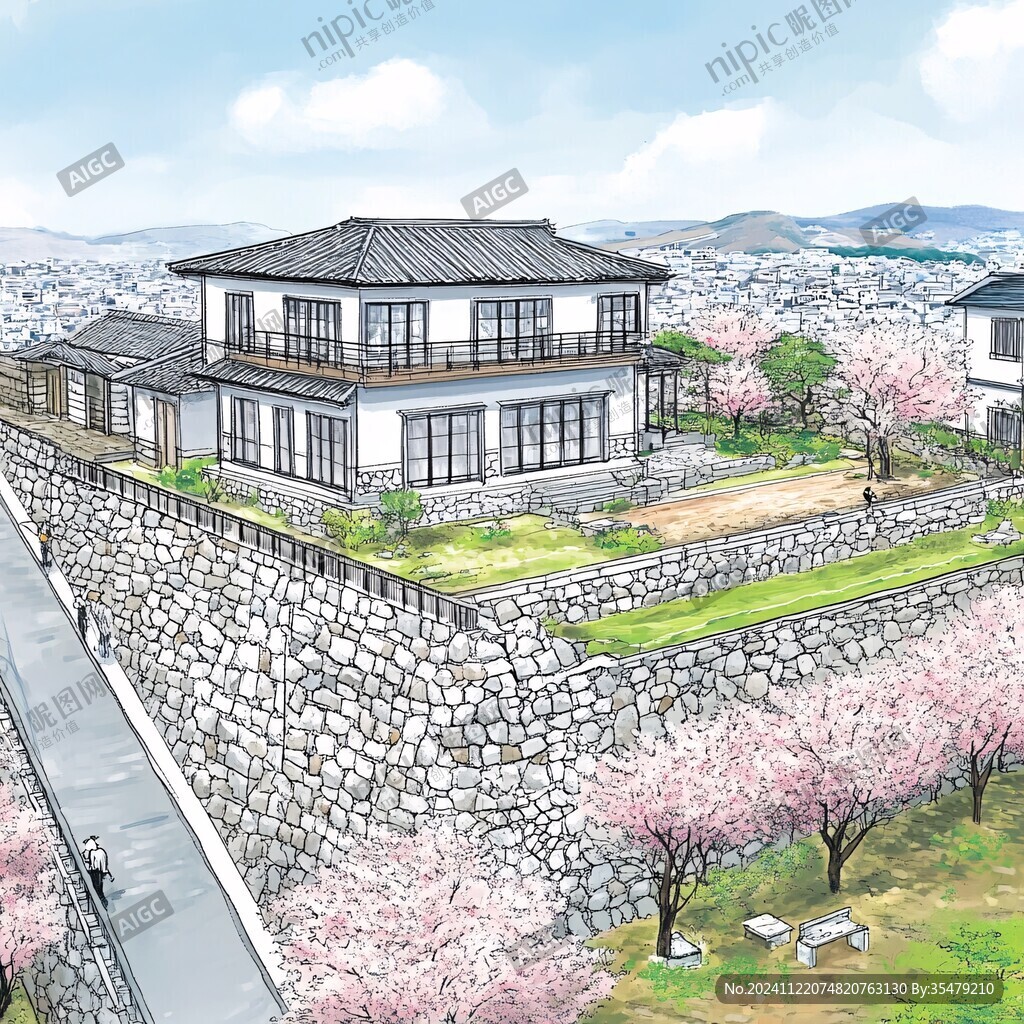 日本樱花庭院建筑