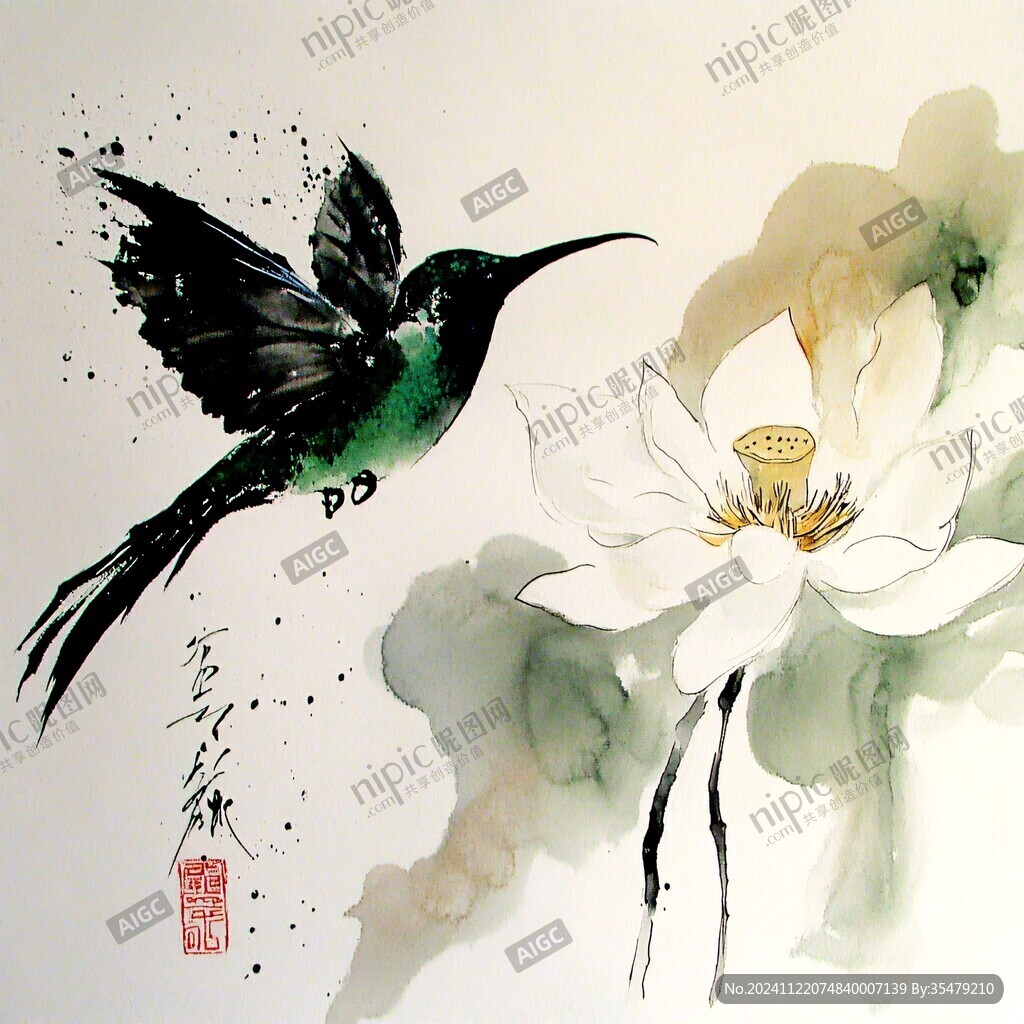 花鸟意境彩墨画