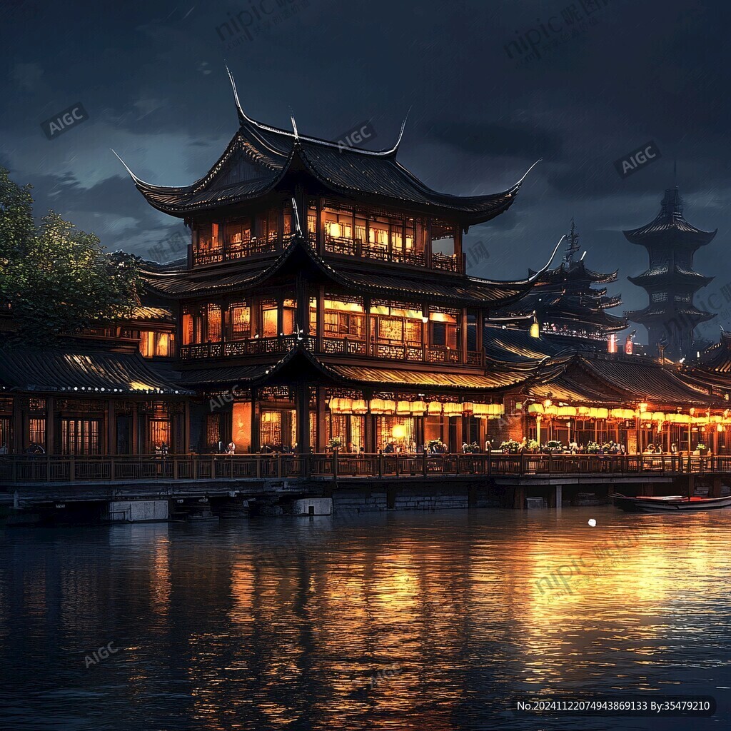 水上建筑夜景