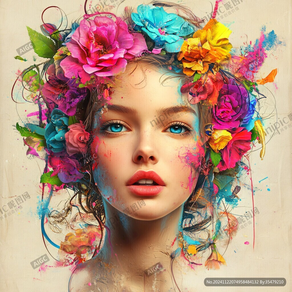 鲜花与美女手绘