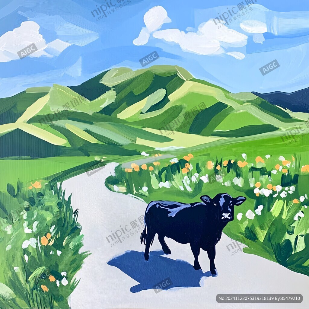 山峦草地牛