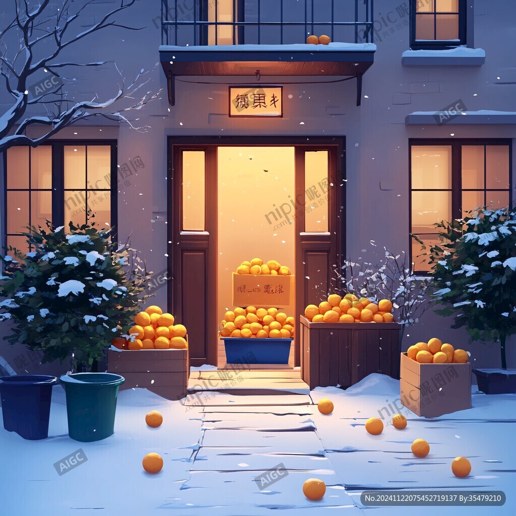 雪景冰箱插画