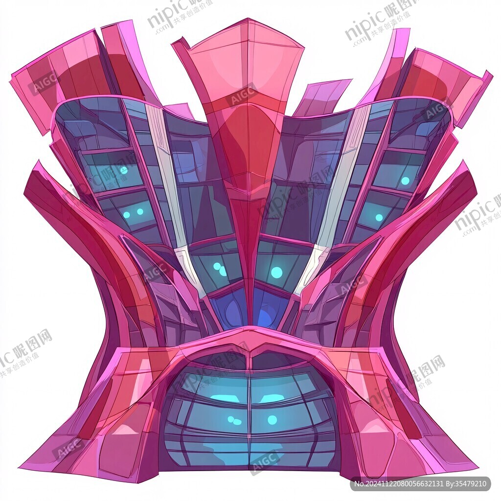 粉红色的幻想外星建筑与大窗户