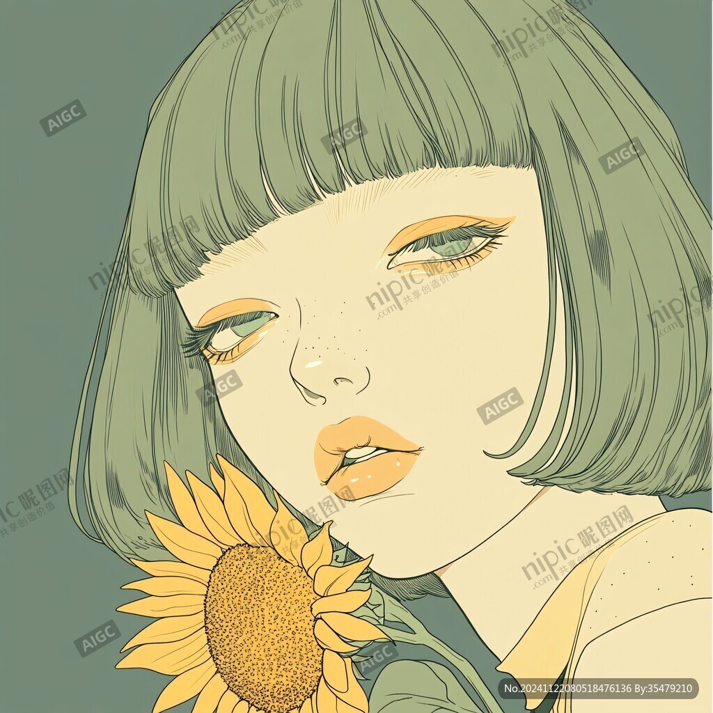 手绘向日葵美女