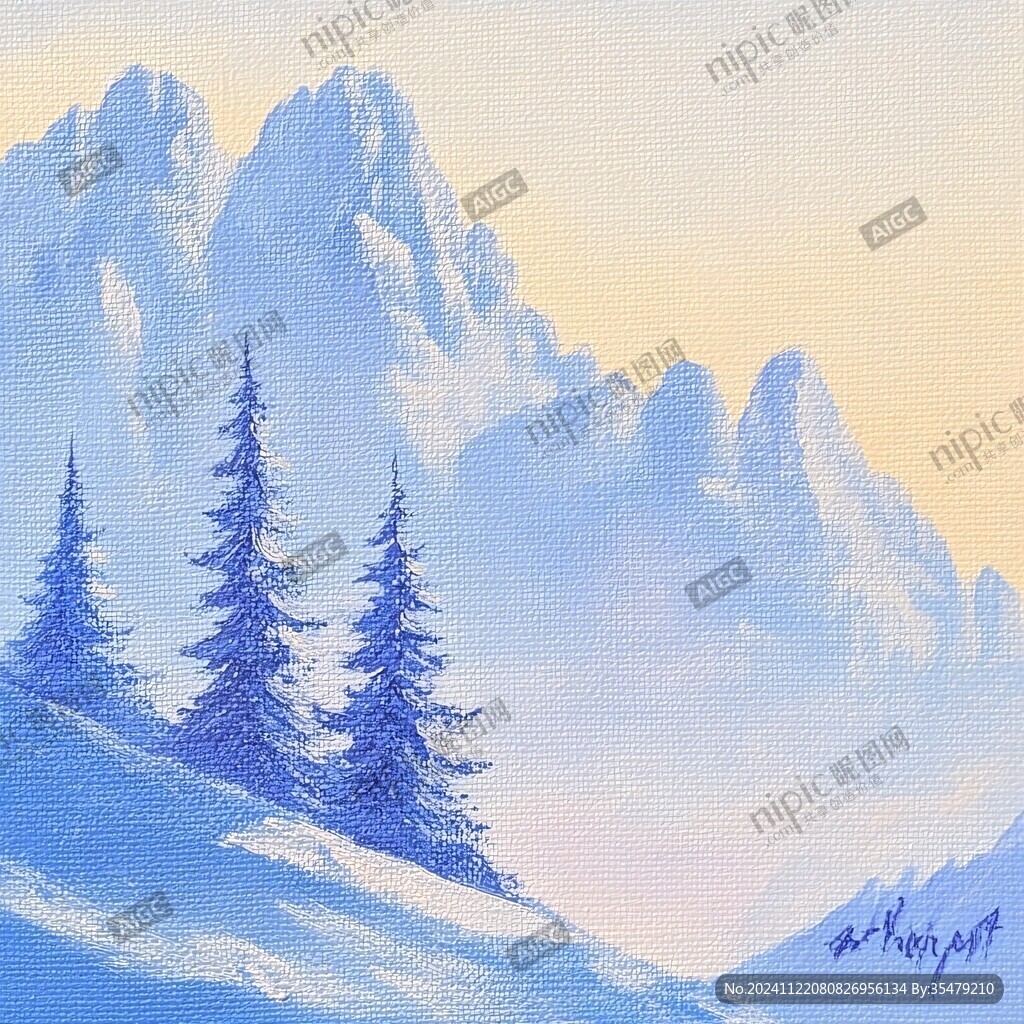 雪松雪景雪山插画
