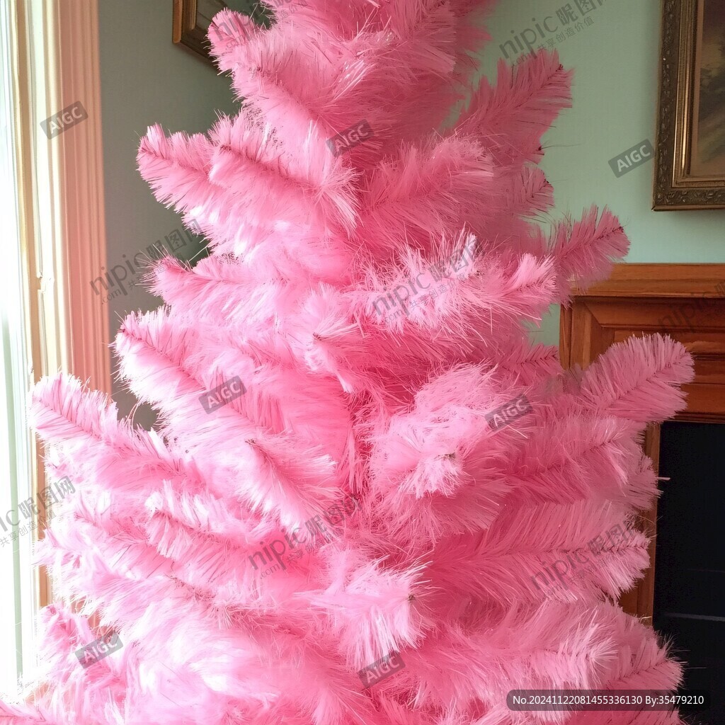 粉红色的蓬松树