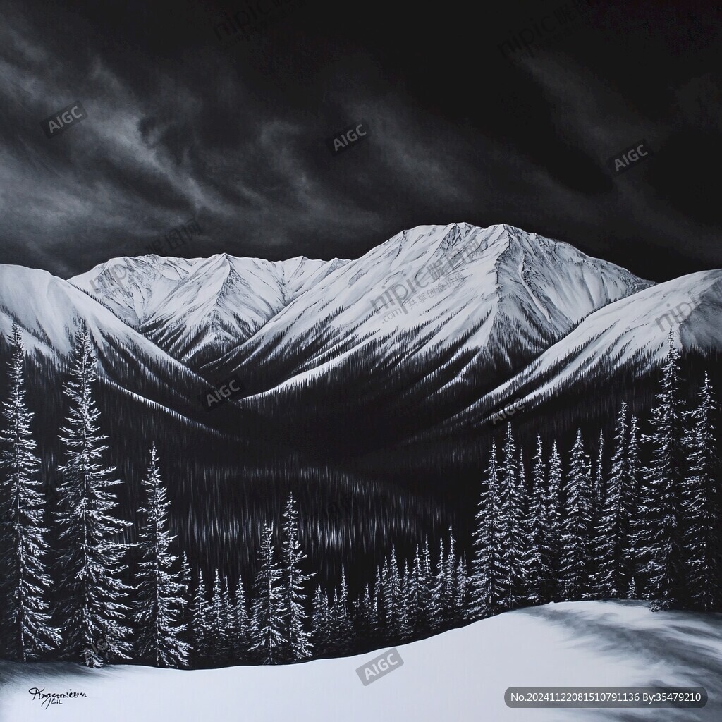 雪山飞雪油画