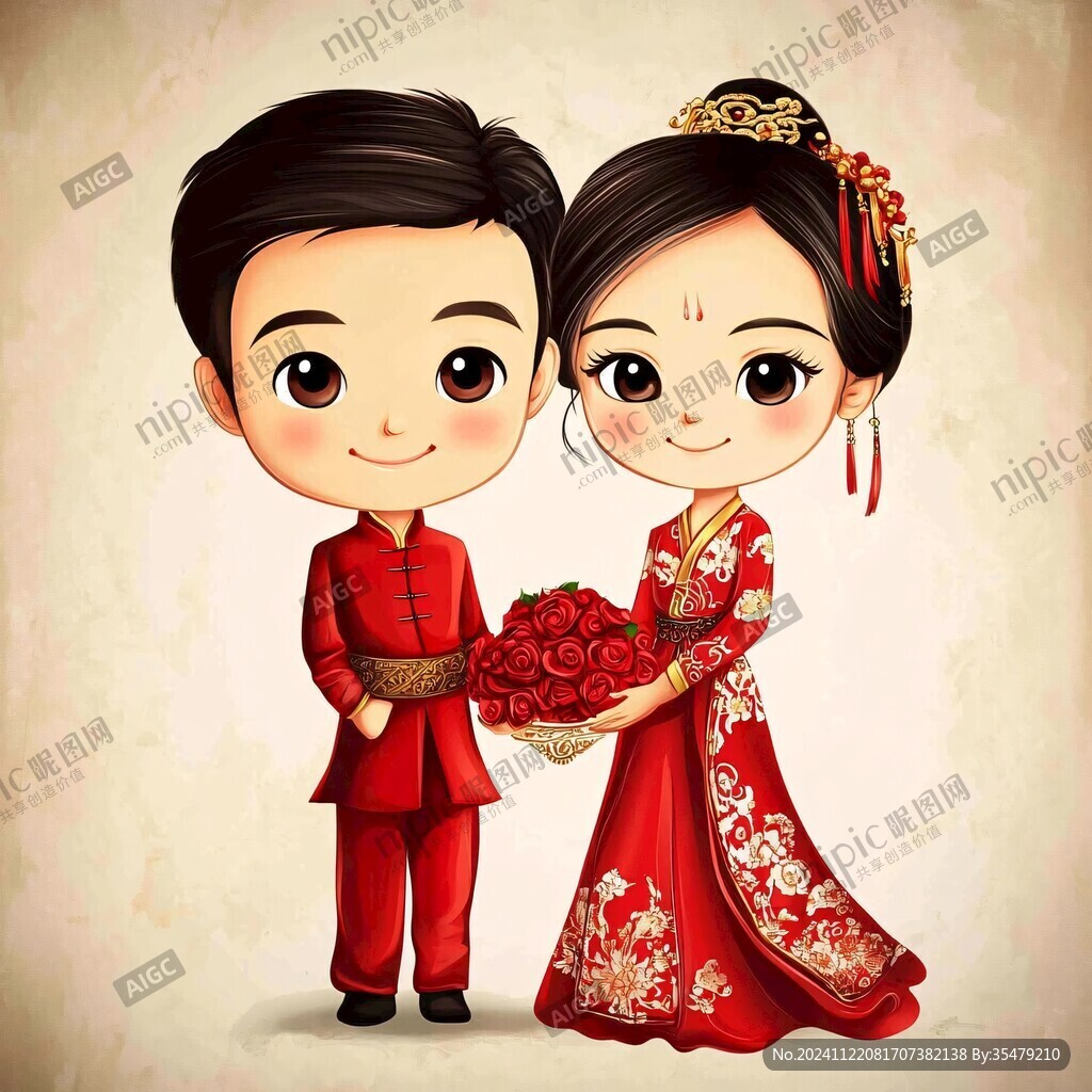 中式婚礼q版人像