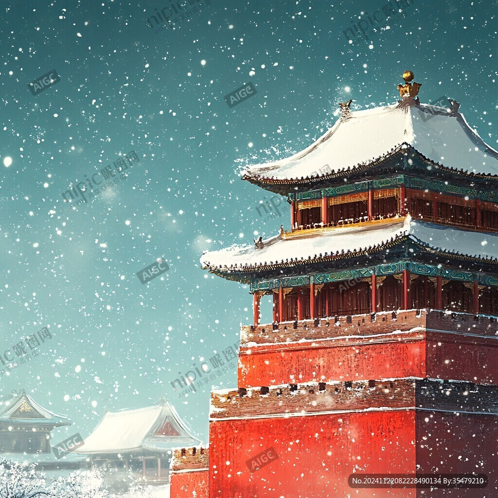 故宫冬天插画