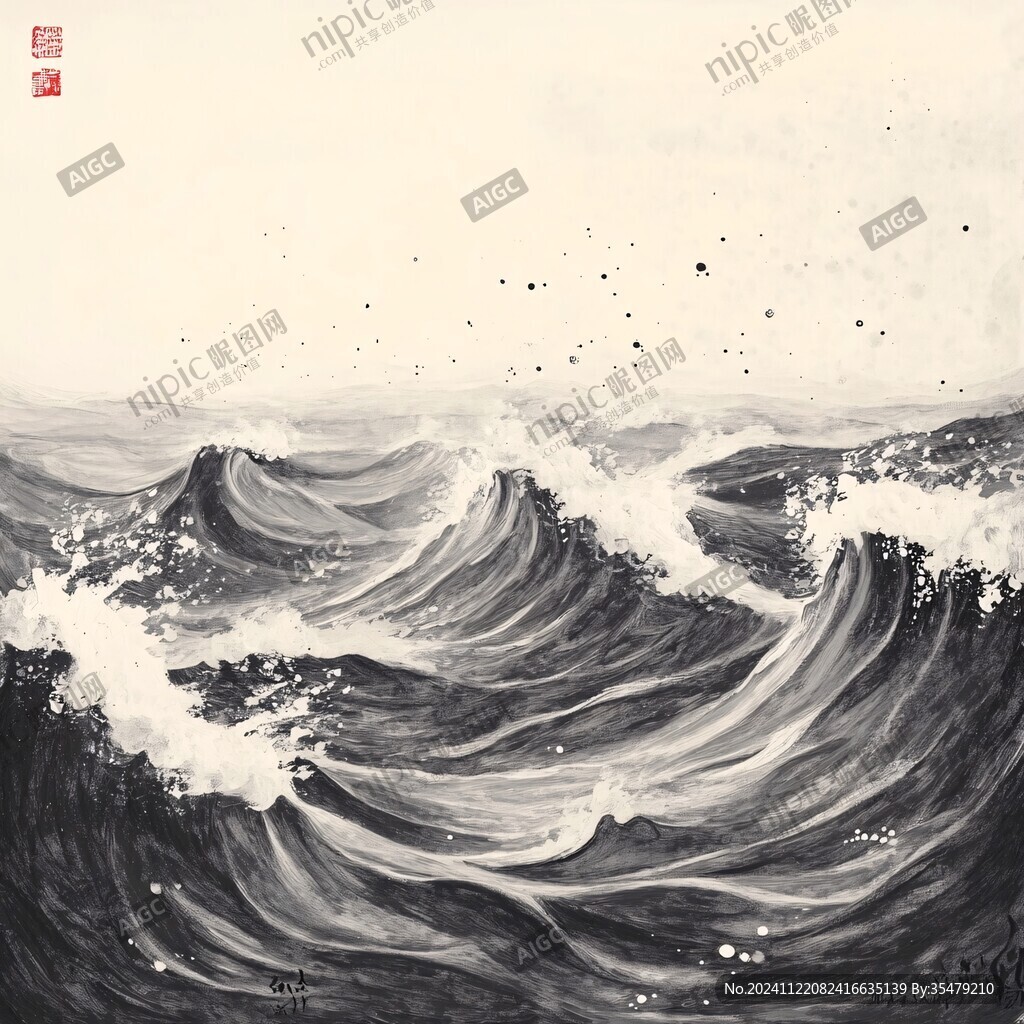 工笔画海浪