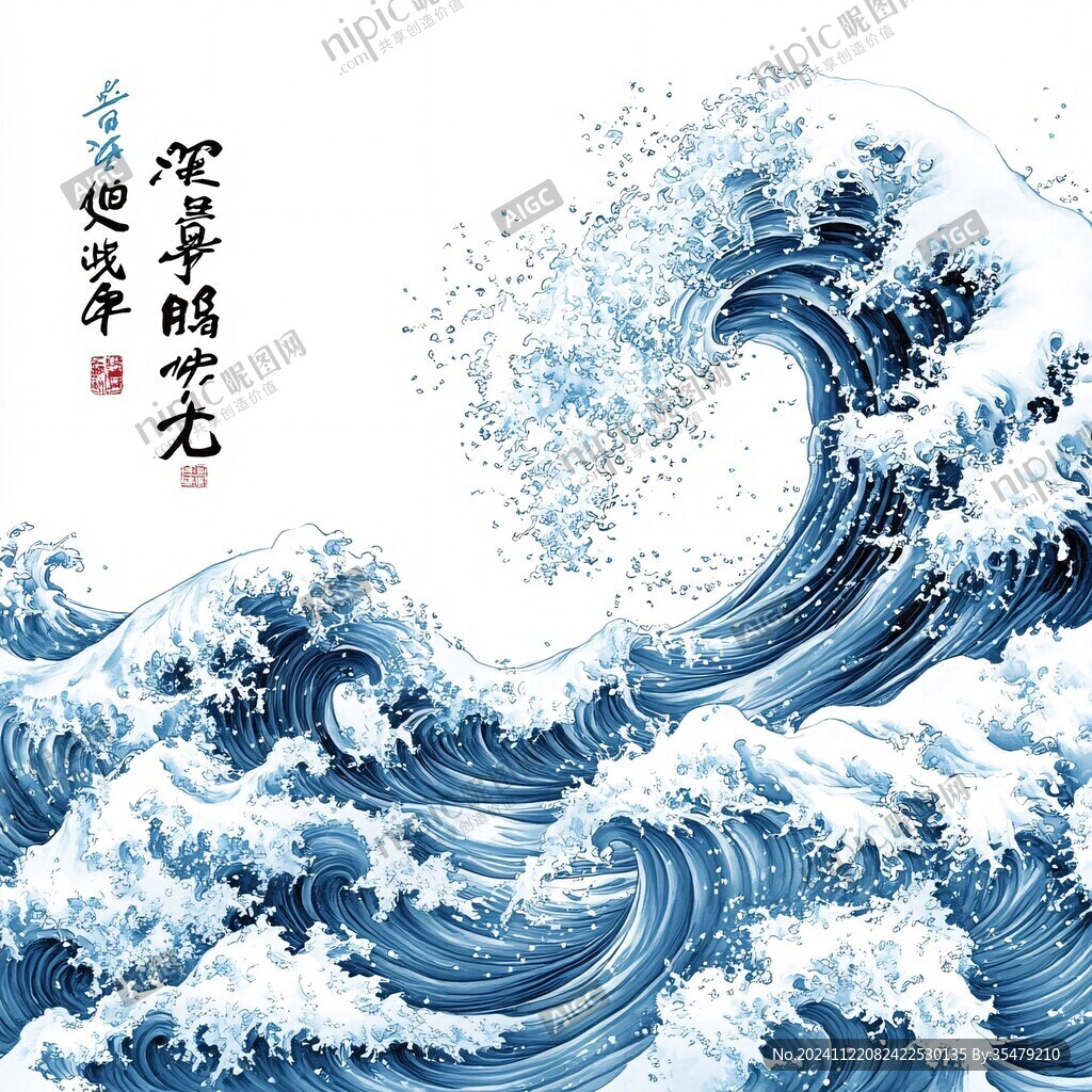 工笔手绘海浪