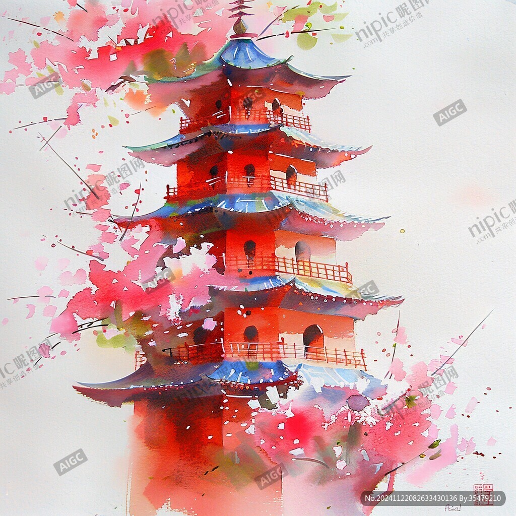 樱花塔装饰画