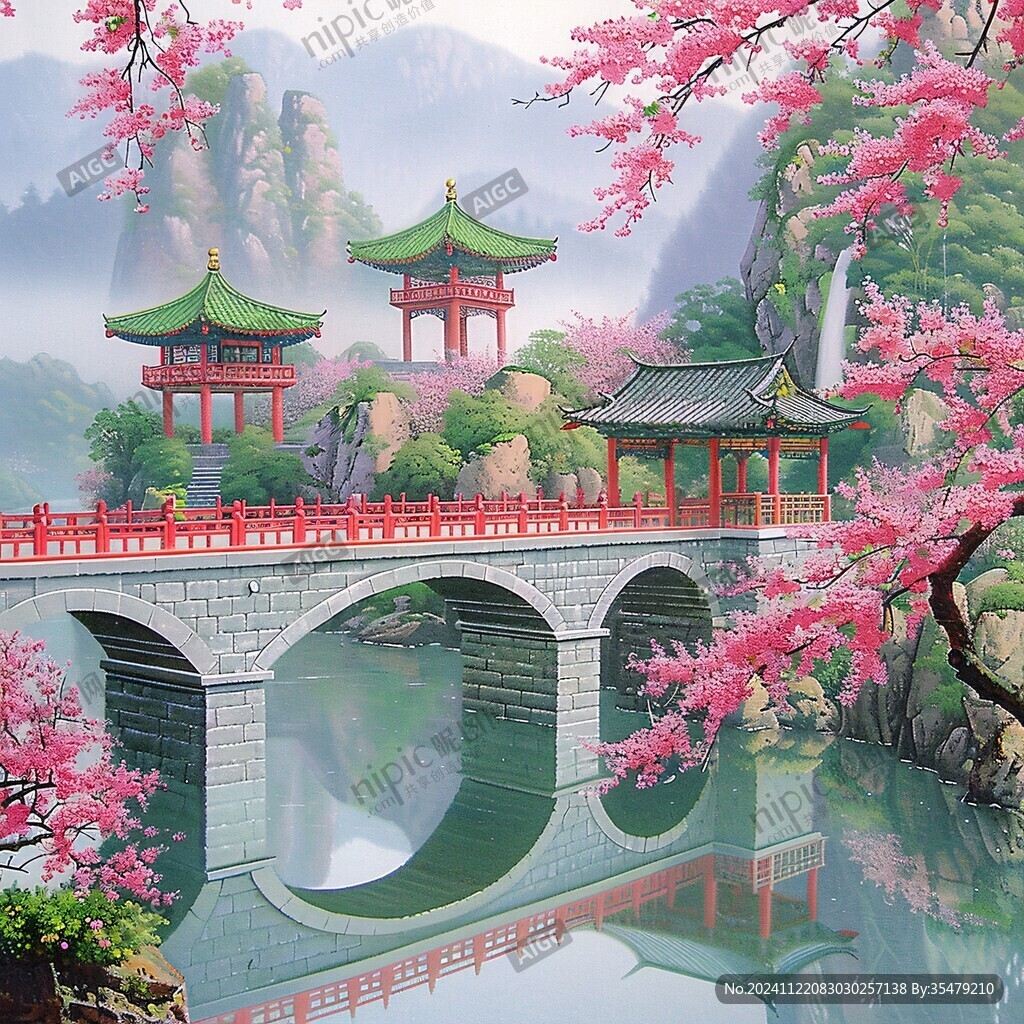 桃花源记古风山水插画