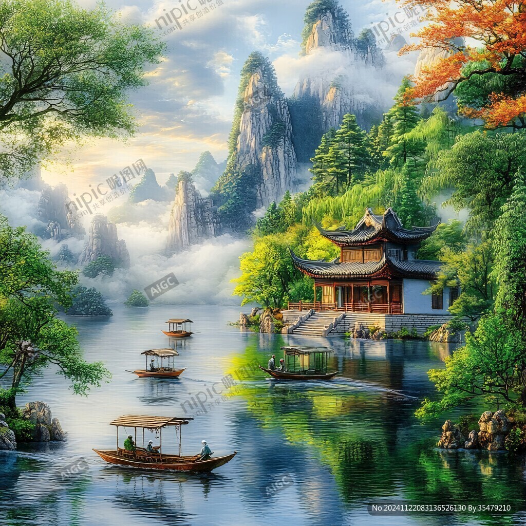 山水楼阁雅致意境风