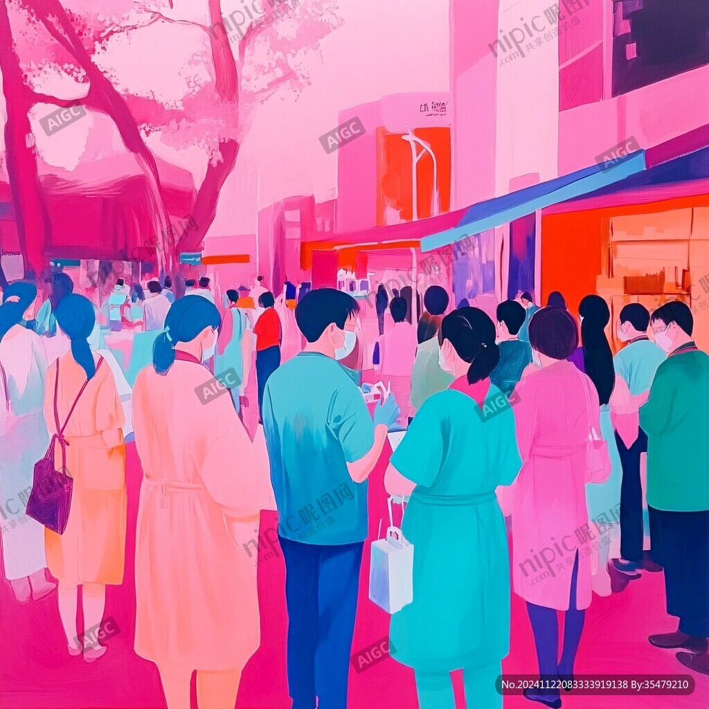 街道上熙熙攘攘的人群插画