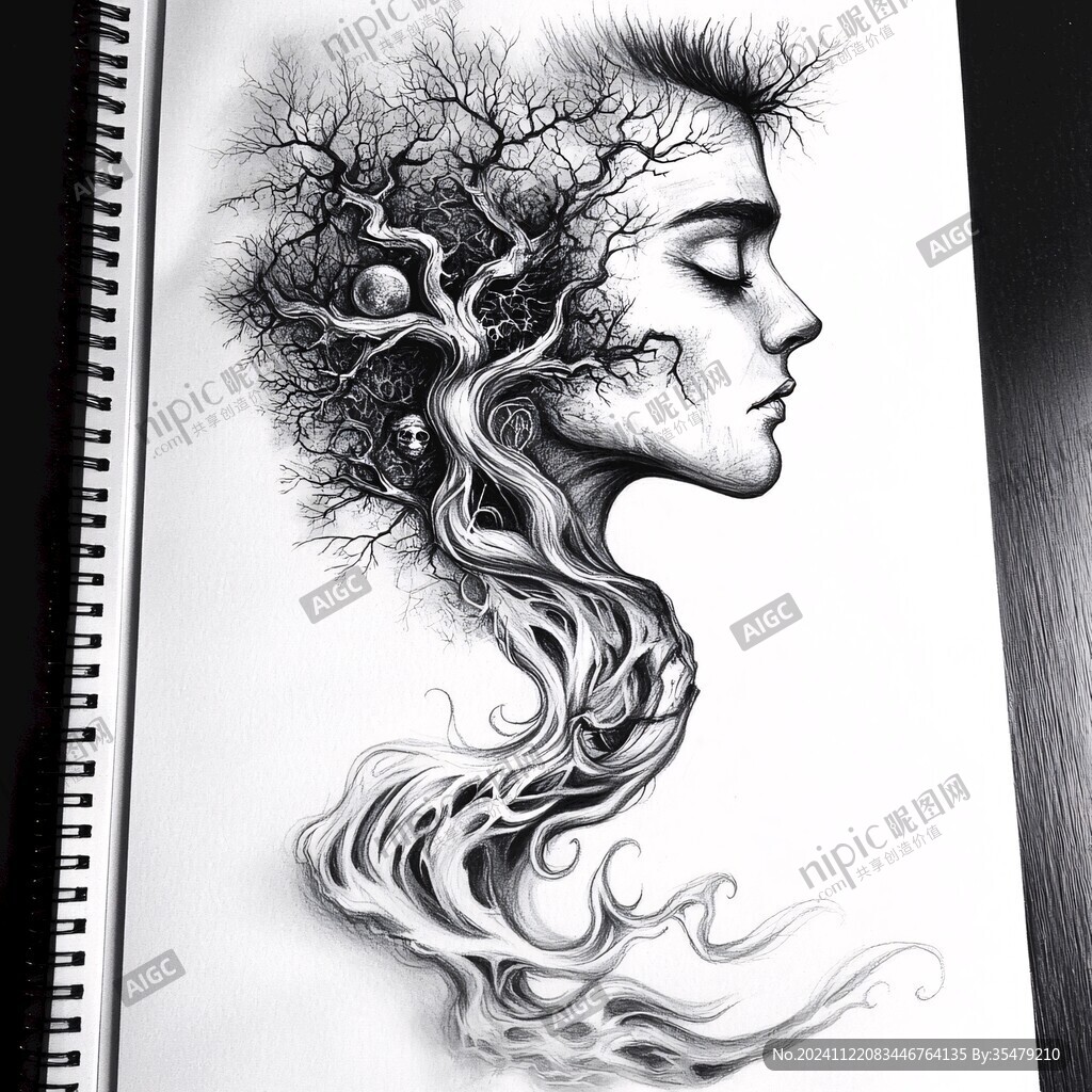 黑白画创意插画