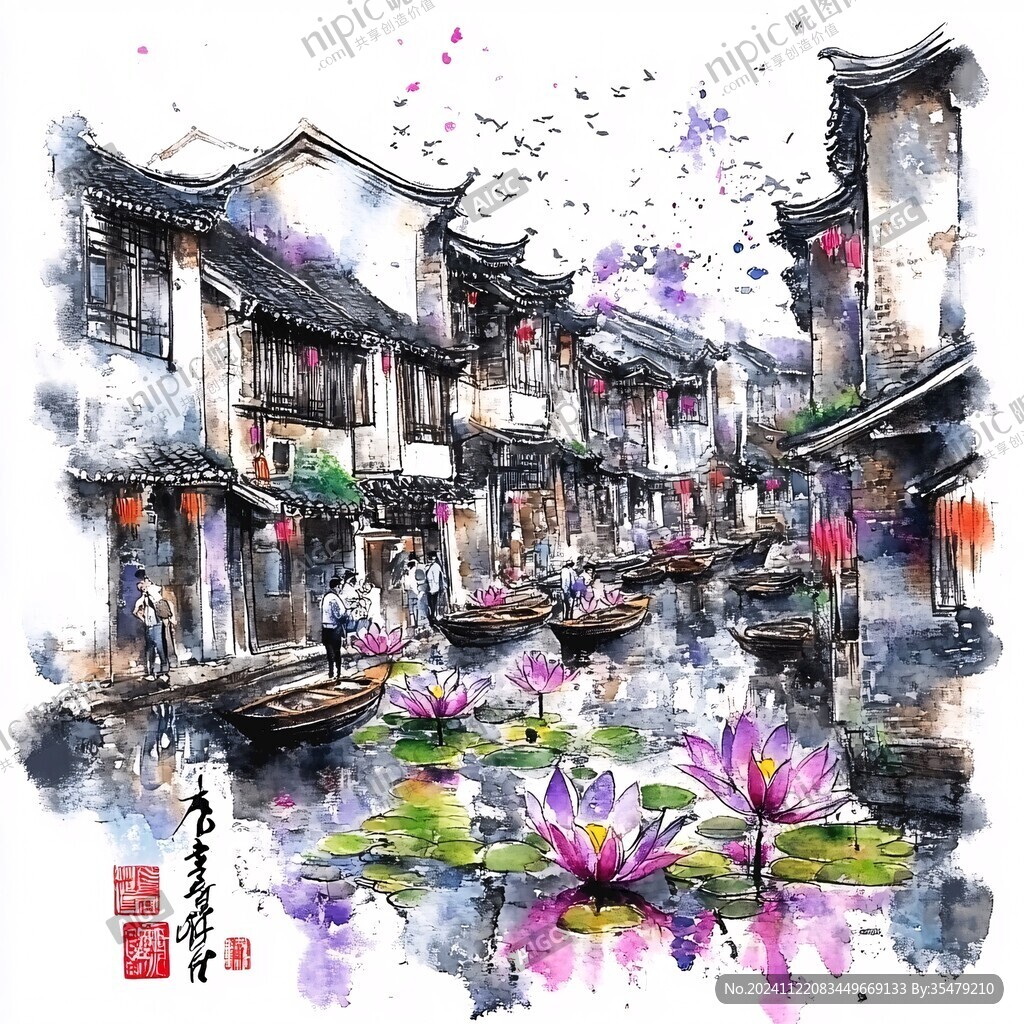 西塘水彩西塘建筑素材