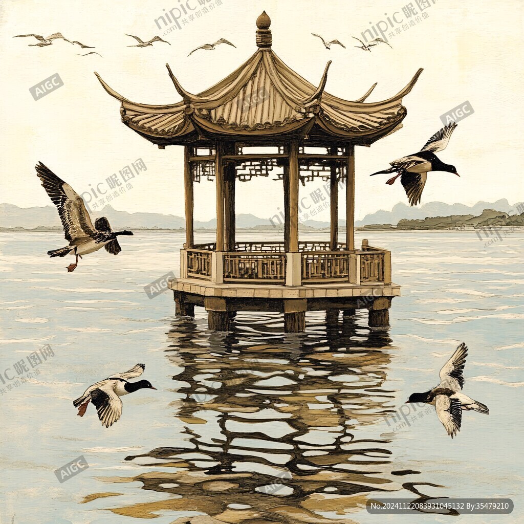 湖心亭插画