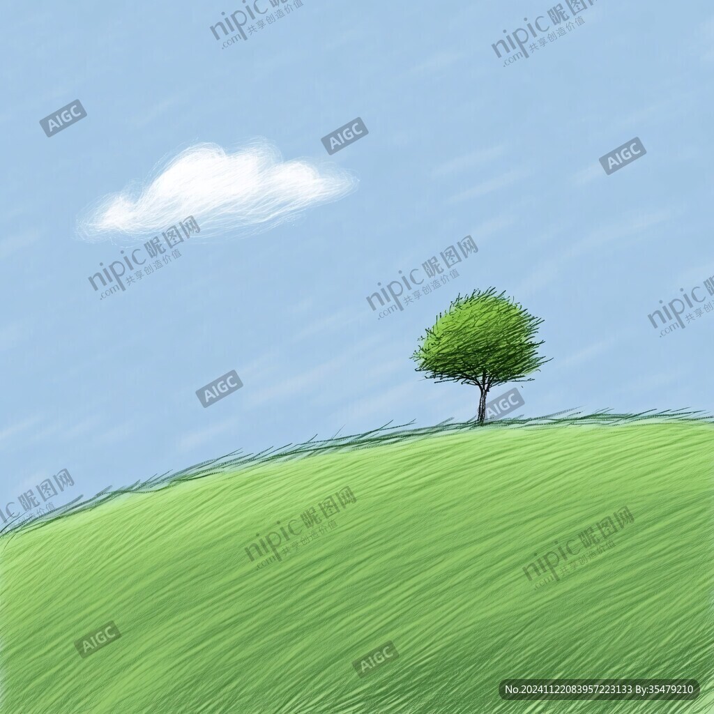 蓝天草地小树