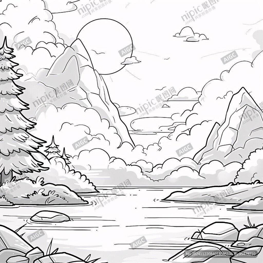 手绘线描山水插图