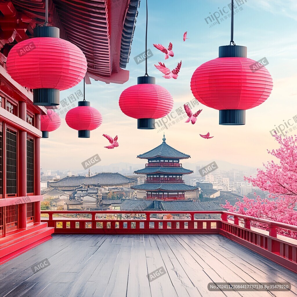 阁楼故宫皇宫仙鹤插画