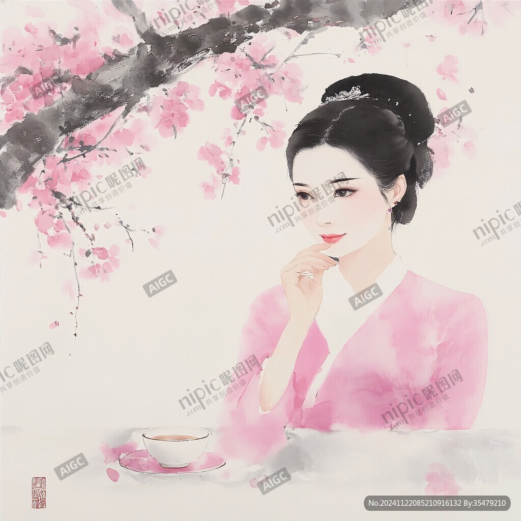 仕女赏花